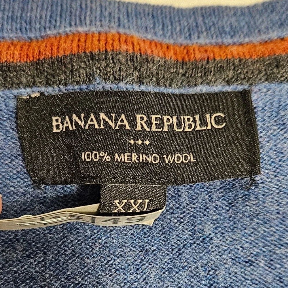 Banana Republic Mens 100% Merino Wool Sweater V-Neck Grandpa Knit XXL Blue